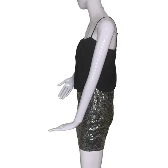 Trixxi Mini Dress Size Small Colorblock Black Blouse and Silver Sequined Skirt - Picture 6 of 8